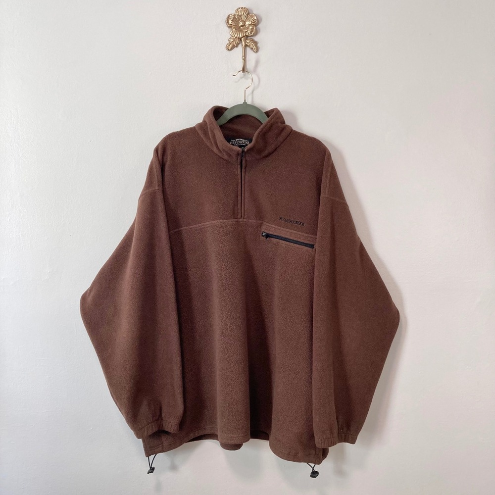 Winchester Brown Fleece 1/4 Zip Pullover Jacket Mens 3XL Gorpcore Outdoor Rugged